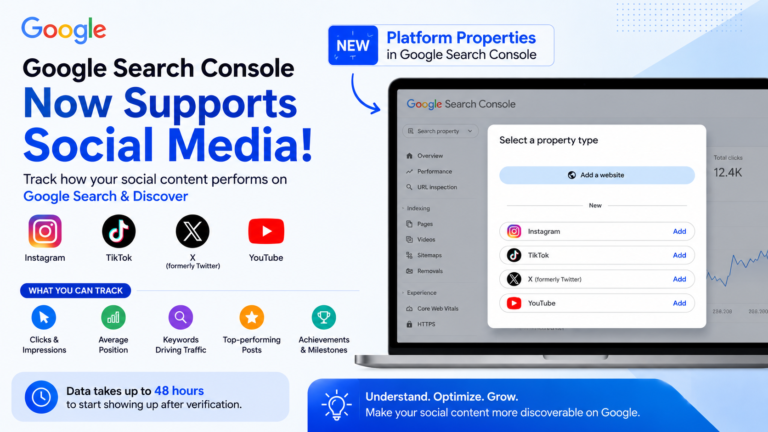 Google Search Console Now Supports Social Media Properties: Track Instagram, TikTok, X & YouTube Performance